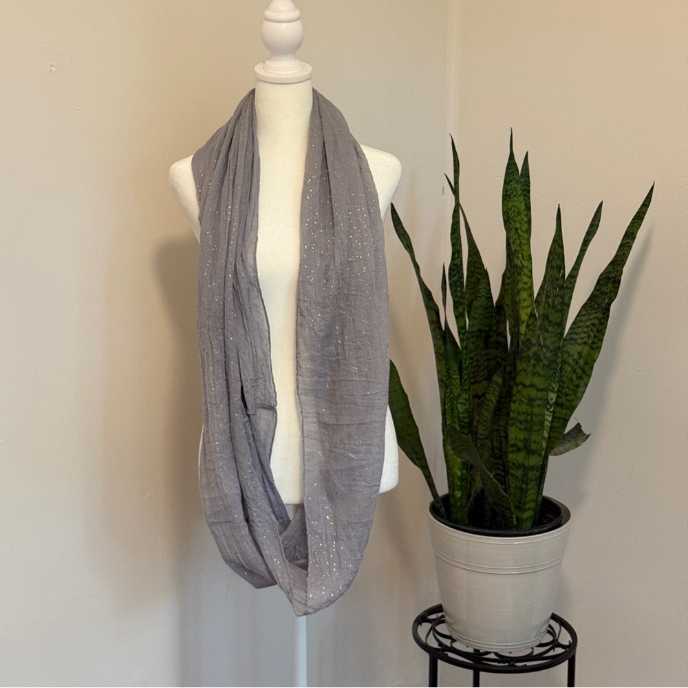 Infinity Scarf, Gray and Gold Sparkle